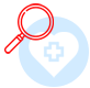 Icon depicting a red stethoscope overlapping a light blue circle with a white heart and medical cross inside.